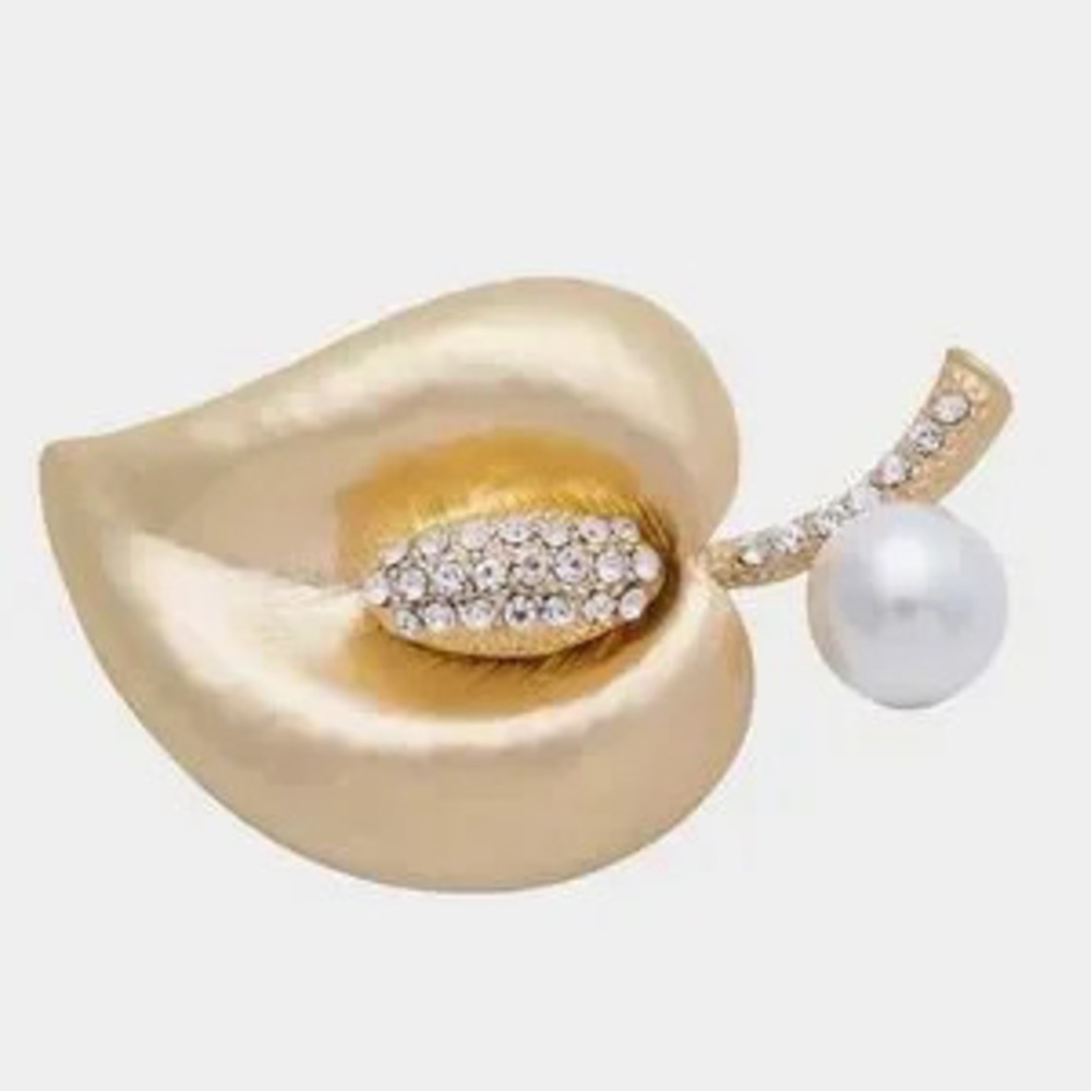 Gold Lead Diamond Pearl Pin Brooch (4012)